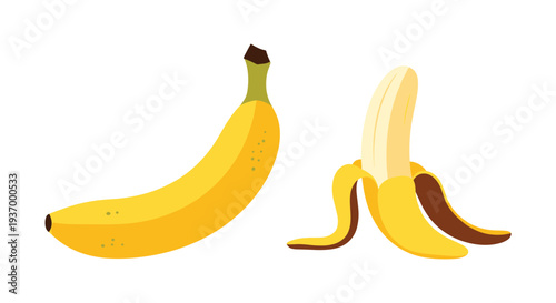 Ripe bananas, one peeled, showcasing fresh fruit and nutrition.