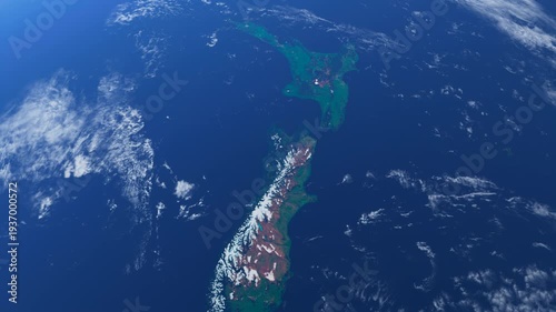 Flying Above The New Zealand From Space. Planet Earth From Space. Globe