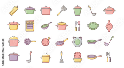 Colorful kitchenware collection illustration