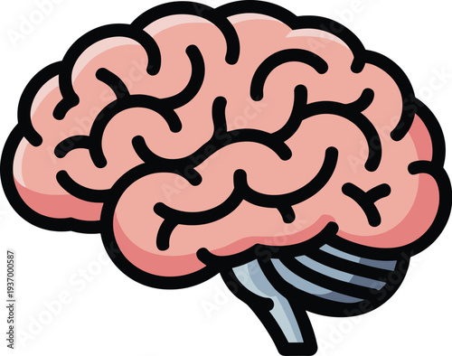 Vibrant cartoon brain illustration isolated on transparent background for creativity concept