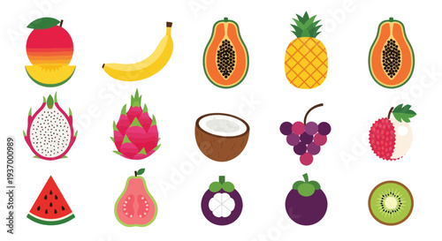 Colorful tropical fruit assortment illustration