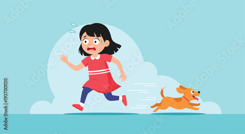 Girl Running Away From Dog Fearful Expression.