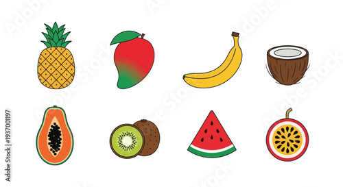 Colorful tropical fruit set on white