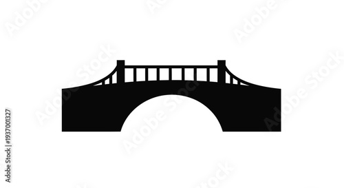 Simple black silhouette of a stone arch bridge on a white background