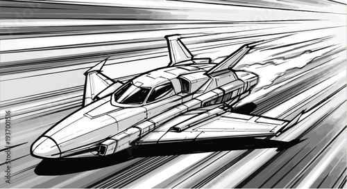 Supersonic fighter jet aviation engineering sketch
