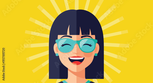 Happy woman with glasses smiling brightly in sunshine.