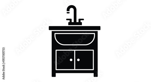 Simple black silhouette of a bathroom sink with cabinet below