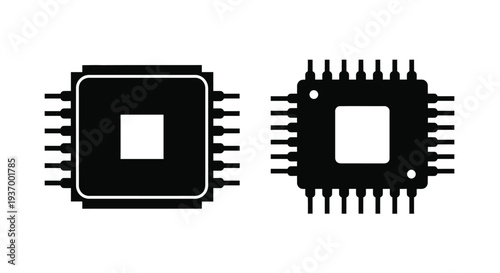 Two black microchips with differing pin configurations are displayed