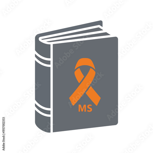 Multiple Sclerosis Awareness Ribbon Book Icon Vector for Medical Education and Charity Design