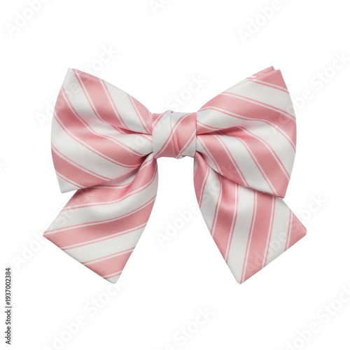 Pink and White Striped Satin Bow Isolated on a White Background