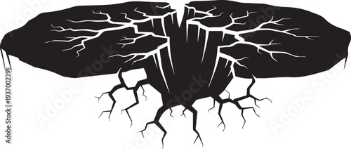 Black Cracked Earth Hole SilhouetteDanger Catastrophe Ground Breakage Stock Illustration