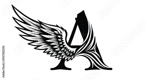 Angel wings typography letter A concept sketch