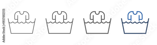 
outline icon set washer with bucket and t-shirt design