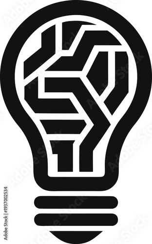 Black technology light bulb icon with circuit pattern