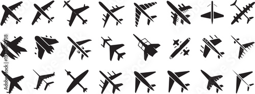 airplane silhouettes vector icon set collection
