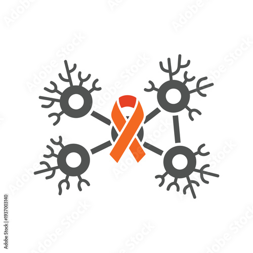 Multiple sclerosis awareness ribbon with neuron cells medical concept vector illustration