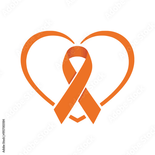 Orange Ribbon Awareness Heart Vector Symbol for Leukemia Multiple Sclerosis Campaigns
