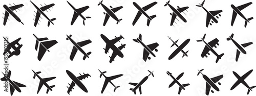 airplane icon set black silhouettes collection