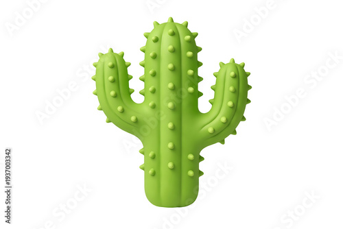 Green plastic toy cactus with spikes isolated on transparent background