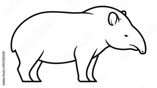 Tapir Silhouette: A simplified line drawing of a tapir, showcasing the distinctive features of the animal in a clean, minimalist style.