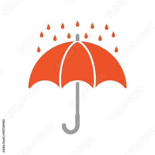 Red umbrella with raindrops flat vector illustration isolated on white background