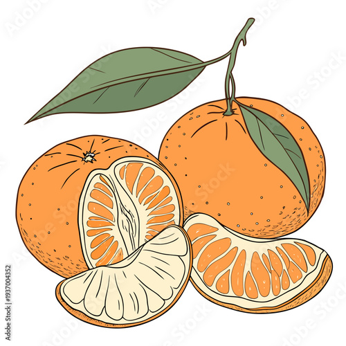 Ultra detailed of fresh tangerines with one cut open