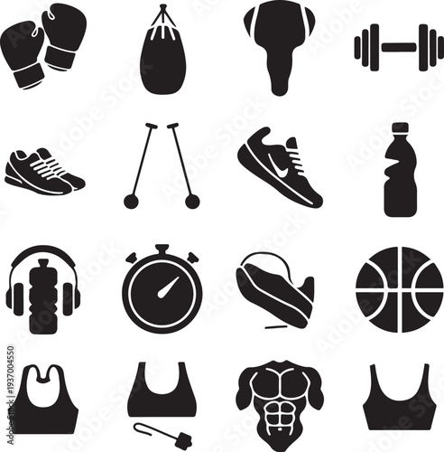 Ultimate Gym Icons Collection Fitness, Boxing, Workout, and Training Equipment Vector Set
