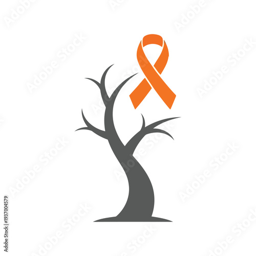 Orange Ribbon Awareness Vector with Bare Tree Symbol for Leukemia and Multiple Sclerosis