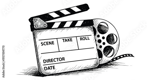 Movie clapper board cinema technology sketch art