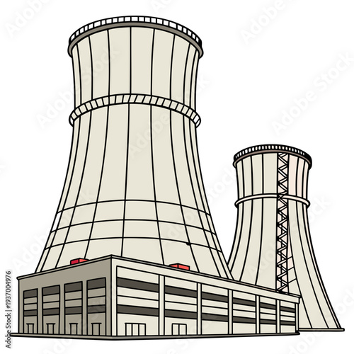 Nuclear power plant with two cooling towers industrial