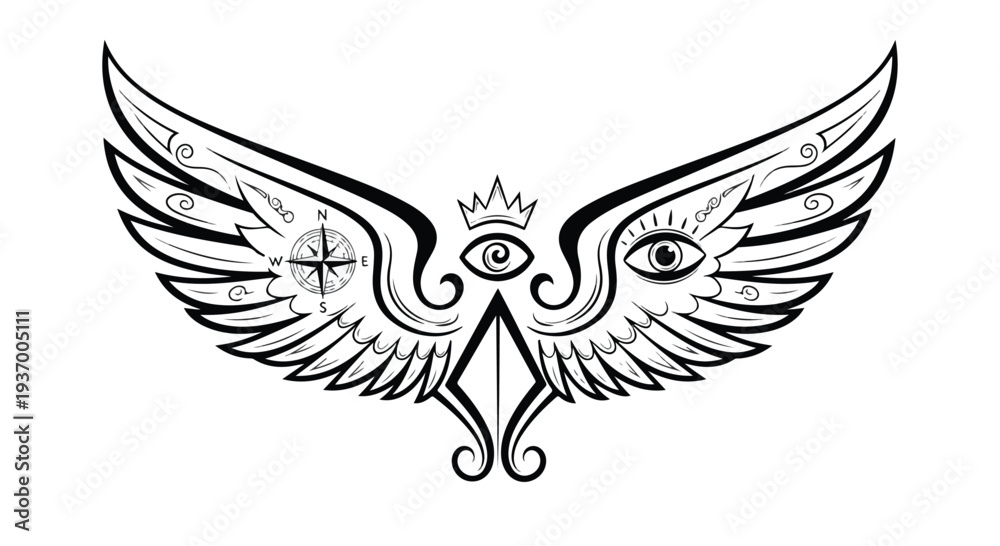 Obraz premium Angel wings spiritual nature concept sketch