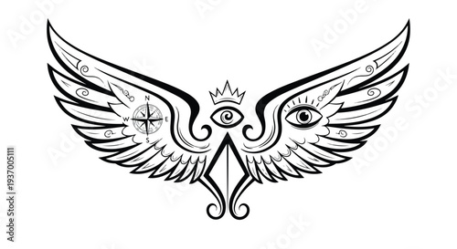 Angel wings spiritual nature concept sketch