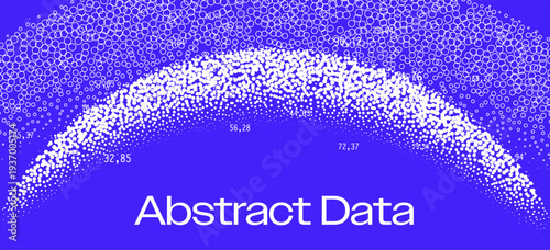 White circles form a curved dense wave with numeric labels on blue background in abstract vector style. Conceptual vector illustration for abstract data and visualization themes.