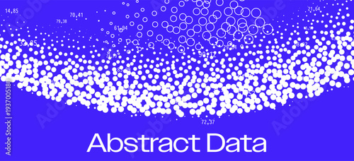 White circles form a curved dense wave with numeric labels on blue background in abstract vector style. Conceptual vector illustration for abstract data and visualization themes.