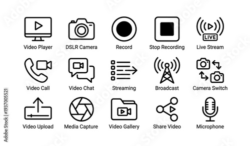 Video and media icons set for digital communication