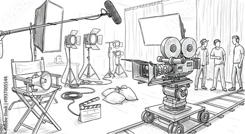 Movie set production lighting technical sketch