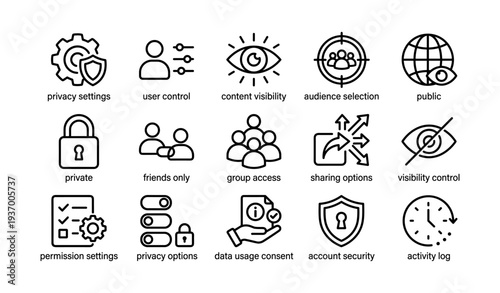 Privacy and access icons: user control and security settings overview