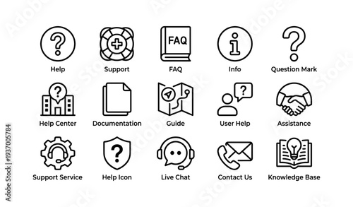 Help and support icons set for customer service and information