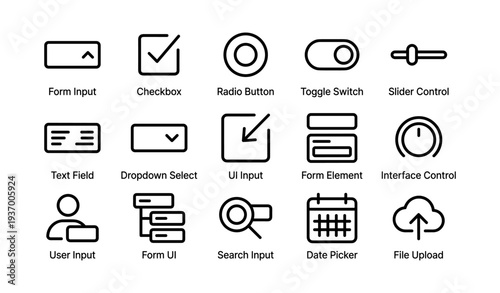 User interface elements icons set - form input, checkbox, radio button, toggle, slider