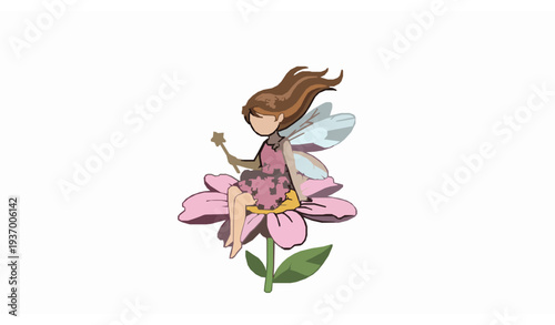 Cute flower fairy cartoon character magical garden vector