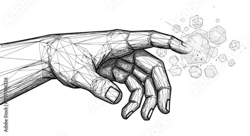 Hand reaching future technology sketch art