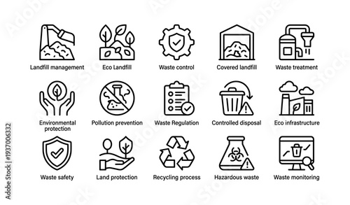 Icons representing waste management and environmental protection concepts