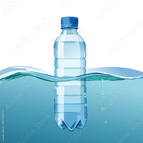 Water bottle floating in liquid with splash effect