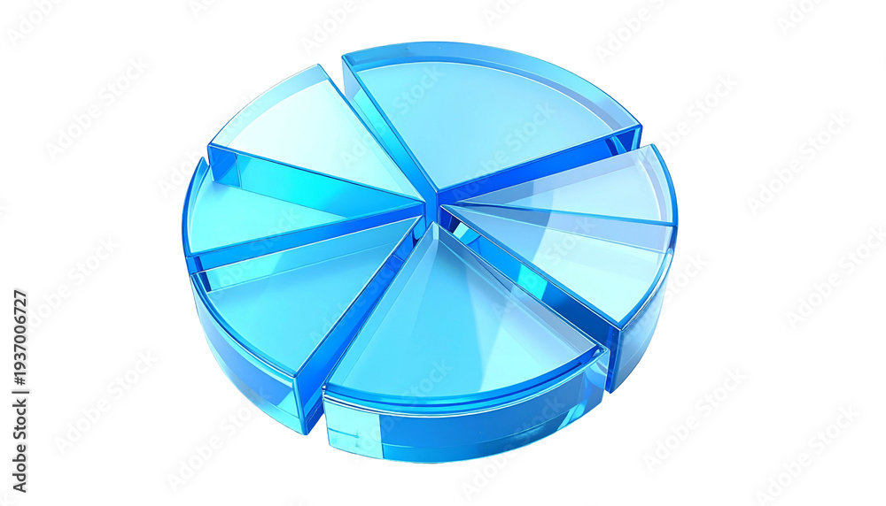 Obraz premium A transparent, segmented, blue pie chart on a black background, conveying data analysis