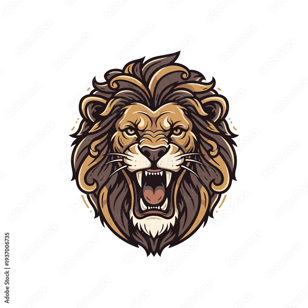 Fototapeta premium Aggressive roaring lion head illustration with fierce expression