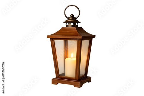 wooden candle lantern isolated on transparent background