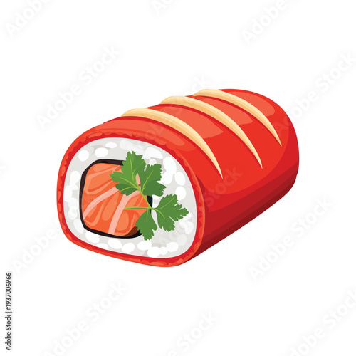 Vibrant sushi roll illustration on white background