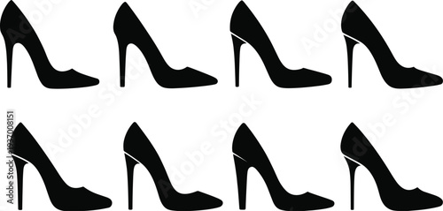 Elegant high heel shoes silhouettes collection stylish stiletto footwear vector illustration isolated on white background