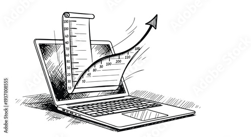 Digital laptop financial growth analytics sketch