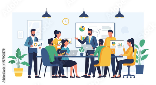 Diverse Colleagues Collaborating in Modern Office.